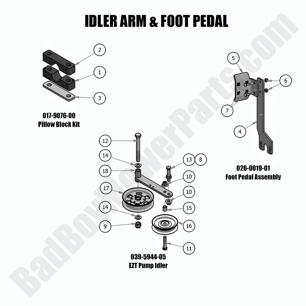 1895 - Bad Boy Mower Parts Lookup > 2019 > Maverick > Idler Arm and Foot Pedal